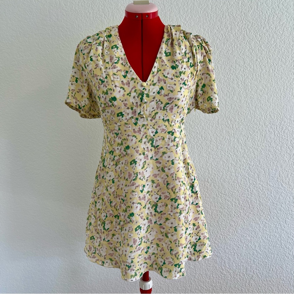 Botrois V-Neck Floral Mini Dress Short Sleeve Small